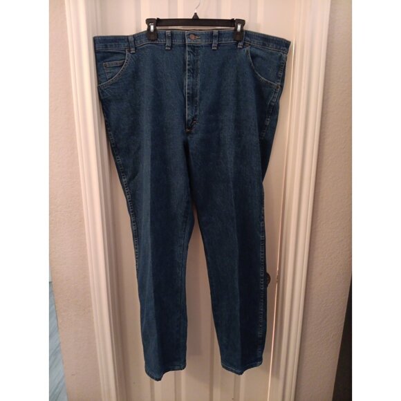 Mens Wrangler Dark Wash Elastic Waist Jeans Size 48x32 Regular Fit